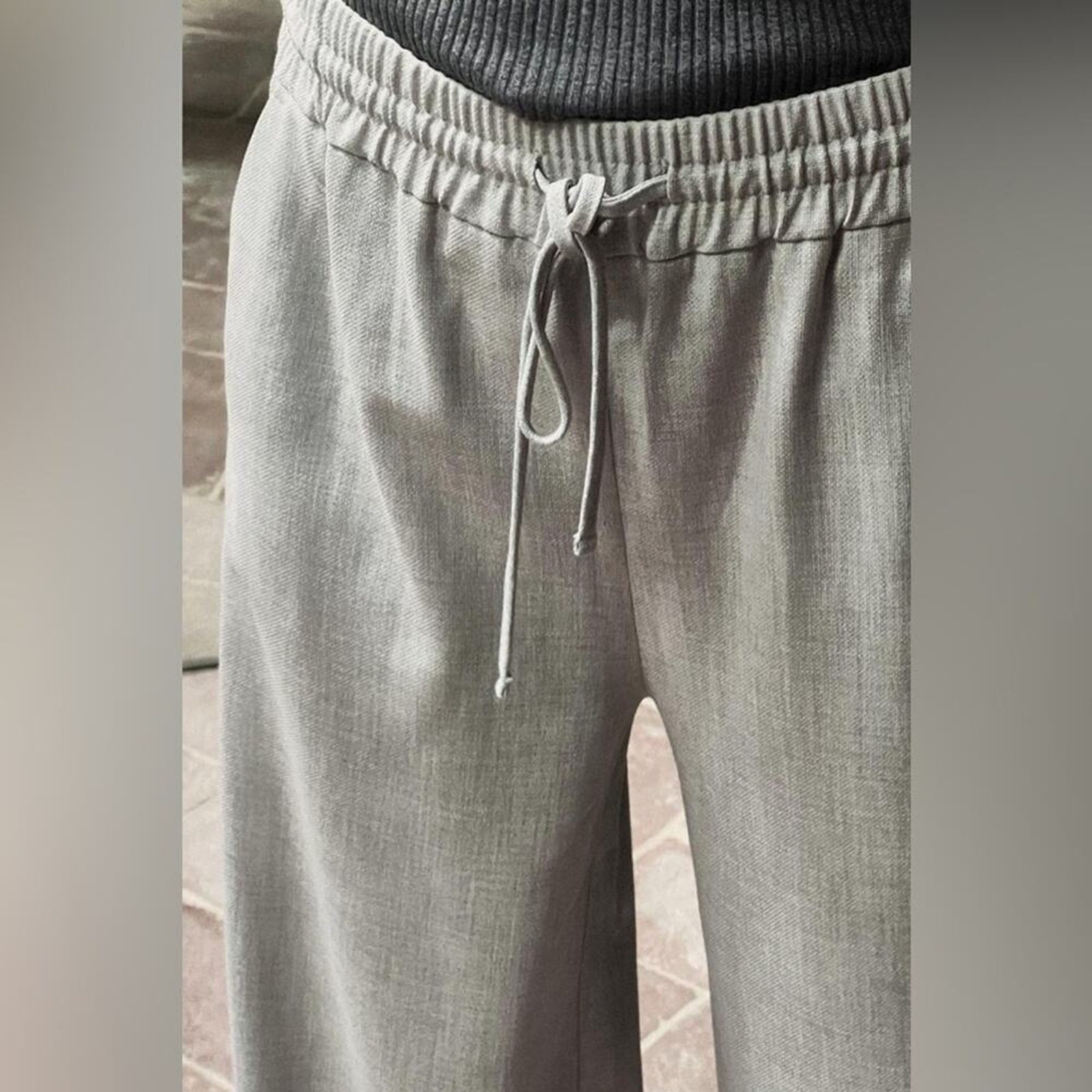 Zara Light Grey Wide Leg Trousers with Elastic Waist, Size L image 3