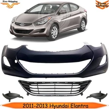 Front Bumper Cover Paintable & Lower Grille Kit For 2011-2013 Hyundai Elantra