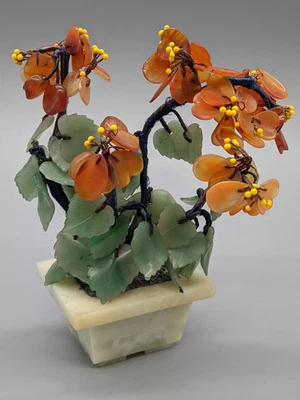Asiatischer Edelstein Bonsai Baum Kunstvoller Jade und Karneol Dekobaum - Bild 1 von 4