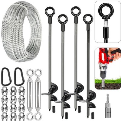Tinnmao 30 Inch Heavy Duty Ground Anchors with Galvanized Cable & Turnbuckles