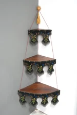 Victorian Antique Walnut Etagere Beaded Fridge hanging corner Display Stand RARE