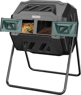 Compost Tumbler Outdoor, 43-Gal Dual Chamber Compost Bin with 2 Sliding Door and