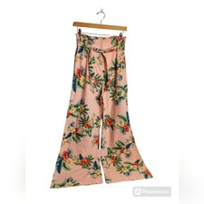 Farm Rio Anthropologie Wide Leg Tropical Floral Pink Pants size S Petite