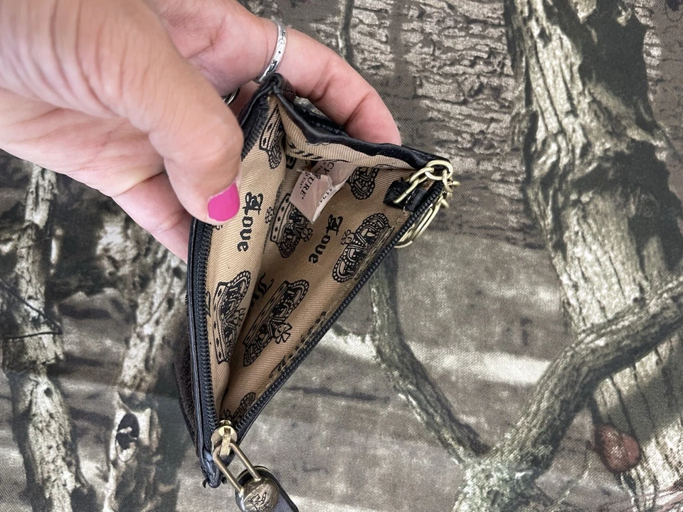 Винтажный Y2K Juicy Couture бархата монета молнии мешок бумажник вышитая корона H68 - Изображение 4 из 4