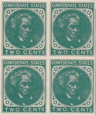 Confederate Block of Four Two Cent Stamps Dietz 1926 Printing