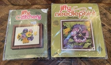 2 Jiffy Stitchery/Needlepoint “Pansy Basket” #256A, “Vibrant Pansy” #5224 SEALED