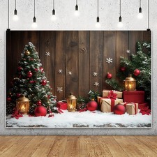 Merry Christmas Gift Wooden Photo Backdrop Winter Xmas Tree Background Decor