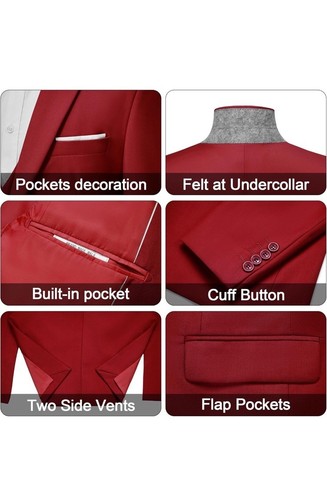 MAGE MALE Men's 3 Pieces Suit Elegant Solid One Button Slim Fit Single - Picture 4 of 6