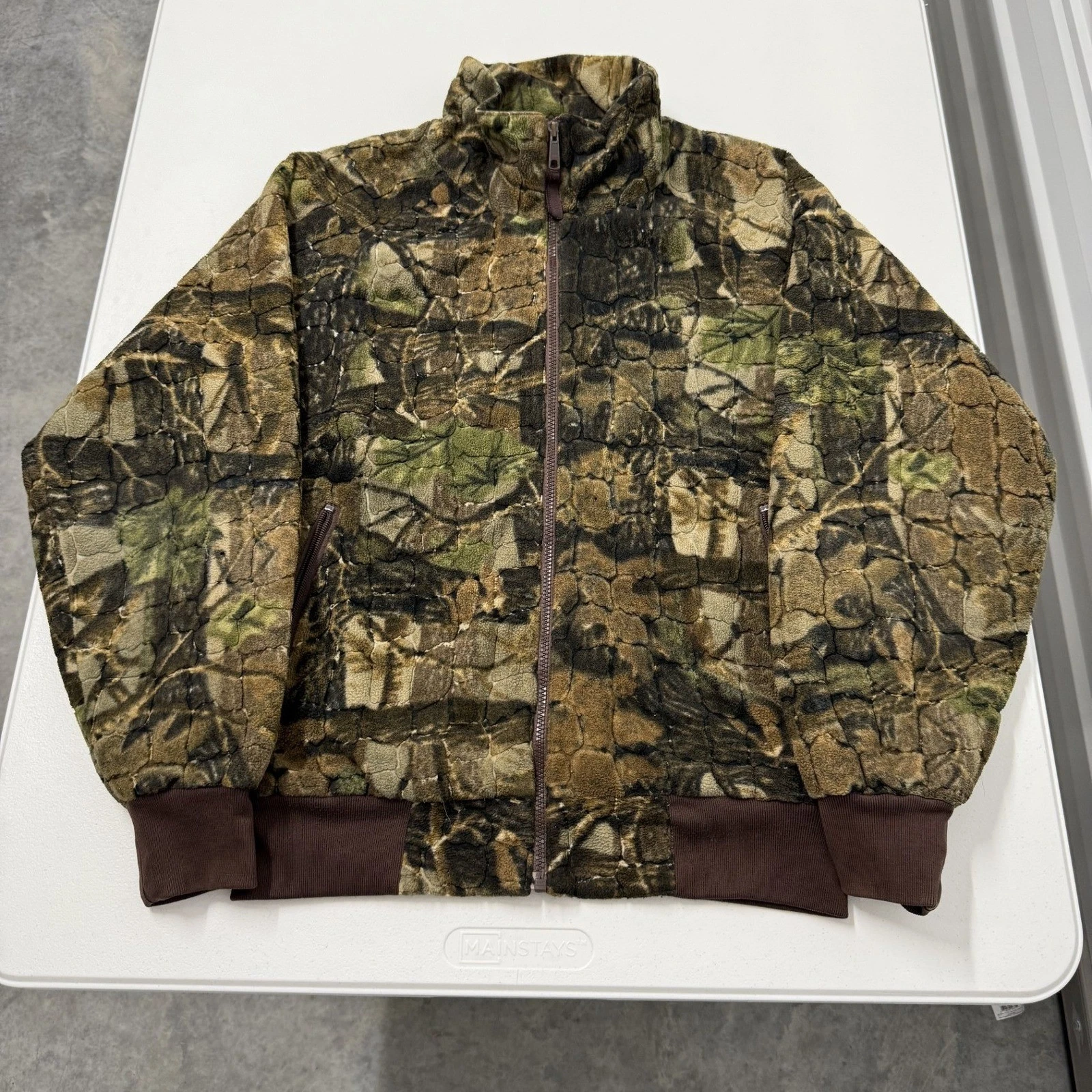 Cabelas Camo Fleece Lined Jacket Full Zip Outdoors Hunting Mens XL
