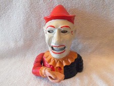 Vintage Cast Metal Creepy Circus Clown Reproduction Mechanical Coin Bank: Works!