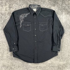 Panhandle Slim Western Shirt Mens XL Black Pearl Snap Embroidered Rough Stock