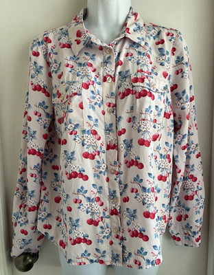Cath Kidston Small Cherry Floral Retro Button-Up Top English Cottage Roll Tab