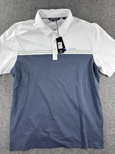 POLO UOMO TRAVIS MATHEW REAL STUFF NUOVA CON ETICHETTE, TAGLIA: XXL, COLORE: BIANCO/NAVY