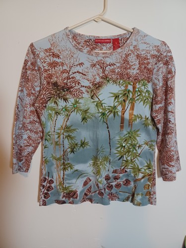 Gloria Vanderbilt Women's Blue Floral 3/4 Sleeve Blouse size medium