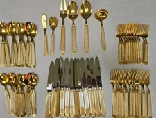 Yamazaki Gold Stainless Krystallos w/ Pearl Inlay Handle Service for 12 (66 pcs)