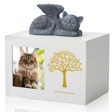 DiDiBirDi Cat Urns for Ashes, Tree Pattern Wooden Keepsake with Photo Frame, ...