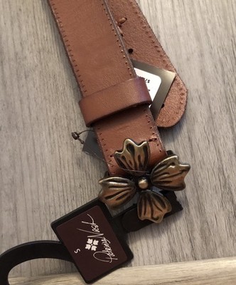 Patricia Nash Astrid Tan Leather Belt Floret Buckle Stitched  display picture 2