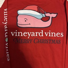 Vineyard Vines Kids Santa Whale Long Sleeve Shirt -Size L Red Color