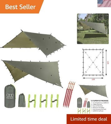 Complete Ultralight Rainfly Tarp Kit - Waterproof, Durable 12ft x 10ft Shelter