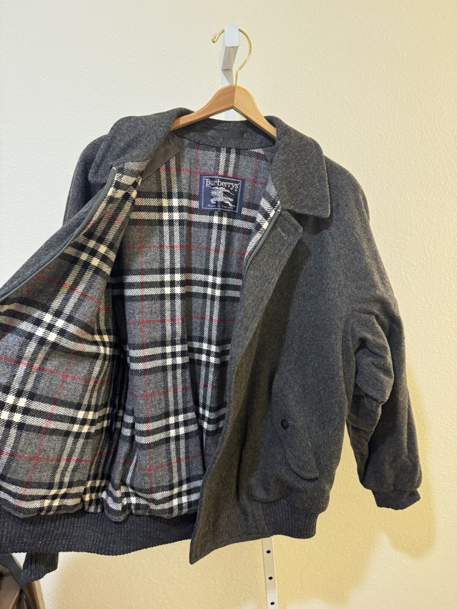 VINTAGE BURBERRY'S Bomber Jacket Wool Alpaca Nova Check Grey Plaid