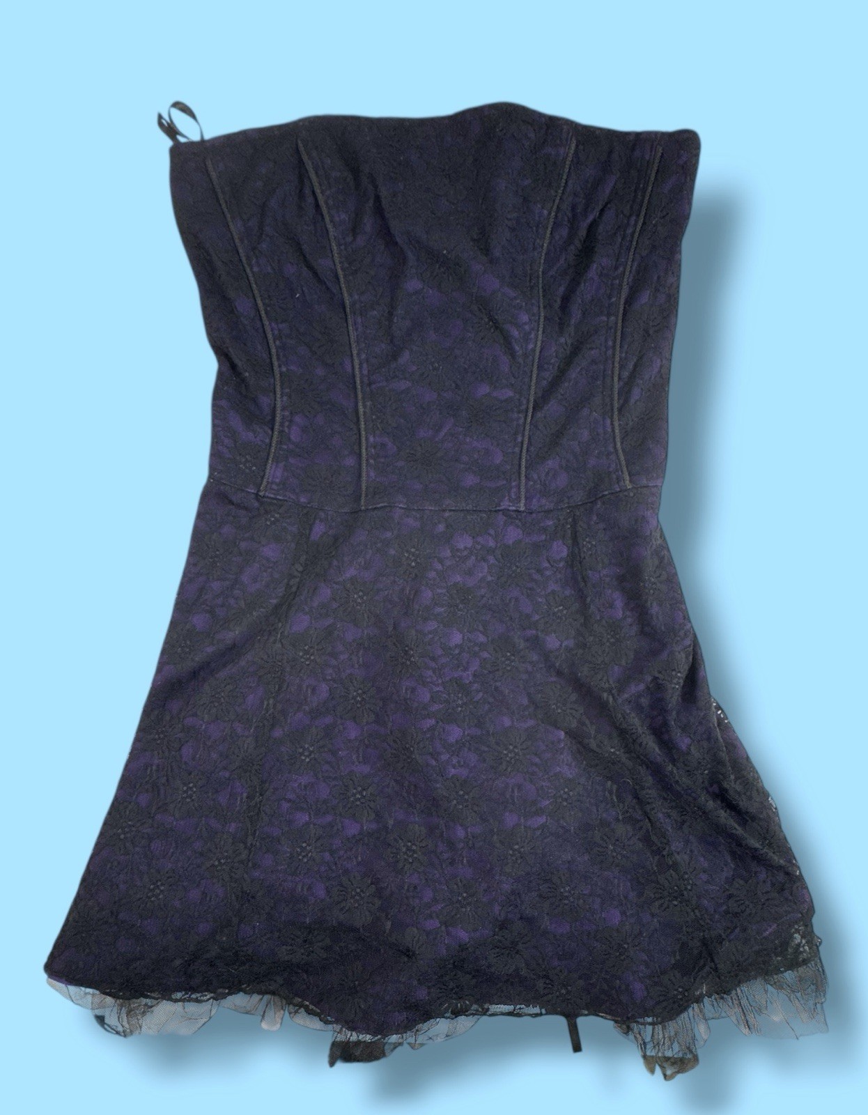 Tripp NYC Purple Black Lace up Corset Mesh tutu mini dress vintage y2k goth XL