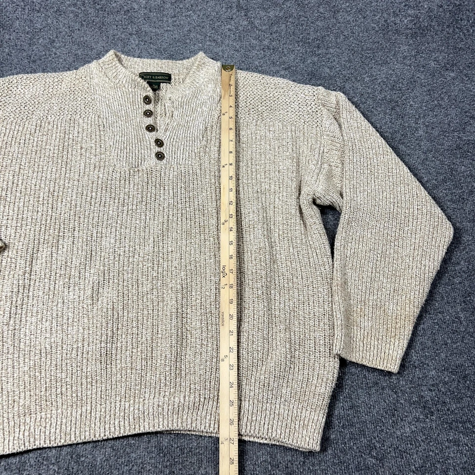 Croft & Barrow Sweater Mens XL Beige Oatmeal Cotton Henley Ribbed Knit Fisherman - Image 3 of 4