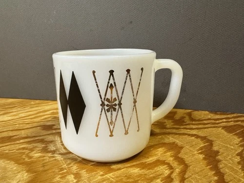 Vintage Federal Milk Glass Atomic Harlequin Coffee Cup MCM Mid Century Modern