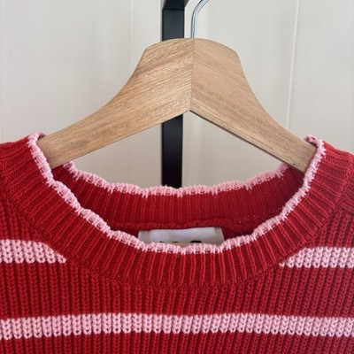 Kerri Rosenthal XOKR NWT Red & Pink Striped Crewneck Sweater Vest Women s Large