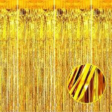 Gold Foil Fringe Curtain Backdrop 3ft x 8ft 4 Pack Party Photo Booth Door Decor