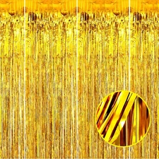 Gold Foil Fringe Curtain Backdrop 3ft x 8ft 4 Pack Party Photo Booth Door Decor