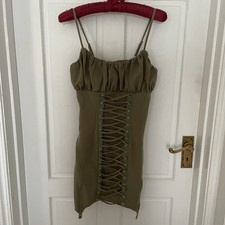 PRETTY LITTLE THING ARMY GREEN lace up CORSET DRESS UK 6