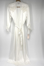 Linea Donatella Robe Womens Small / Medium White Satin Long Bridal Lace Kimono