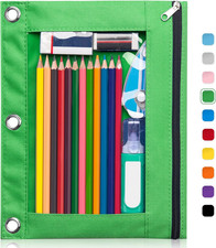 3 Ring Binder Pencil Pouch with Smooth Zipper, Clear Window Pencil Case, Big Cap