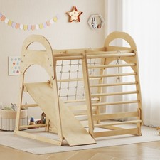 AIYAPLAY 6-in-1 Montessori Klettergerüst Indoor Holz Spielplatz mit Rutsche