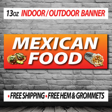 MEXICAN FOOD TACOS AUTHENTIC MEXICO BANNER 13 OZ Indoor/ Outdoor - Hem Grommets