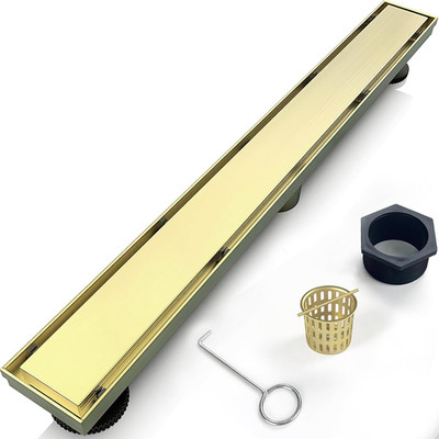 Eblog 32 Inch Linear Shower Drain Bathroom Kitchen Golden Floor Drain Removable