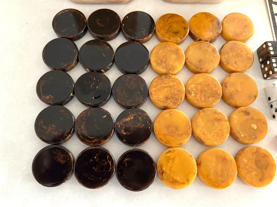 Vintage Cardinal Backgammon Set Crisloid Chips Butterscotch Brown - Image 3 of 4