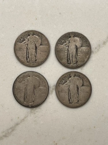 Lot of 4 Standing Liberty Quarters 90% Silver Worn Dates Circulated/Ungraded