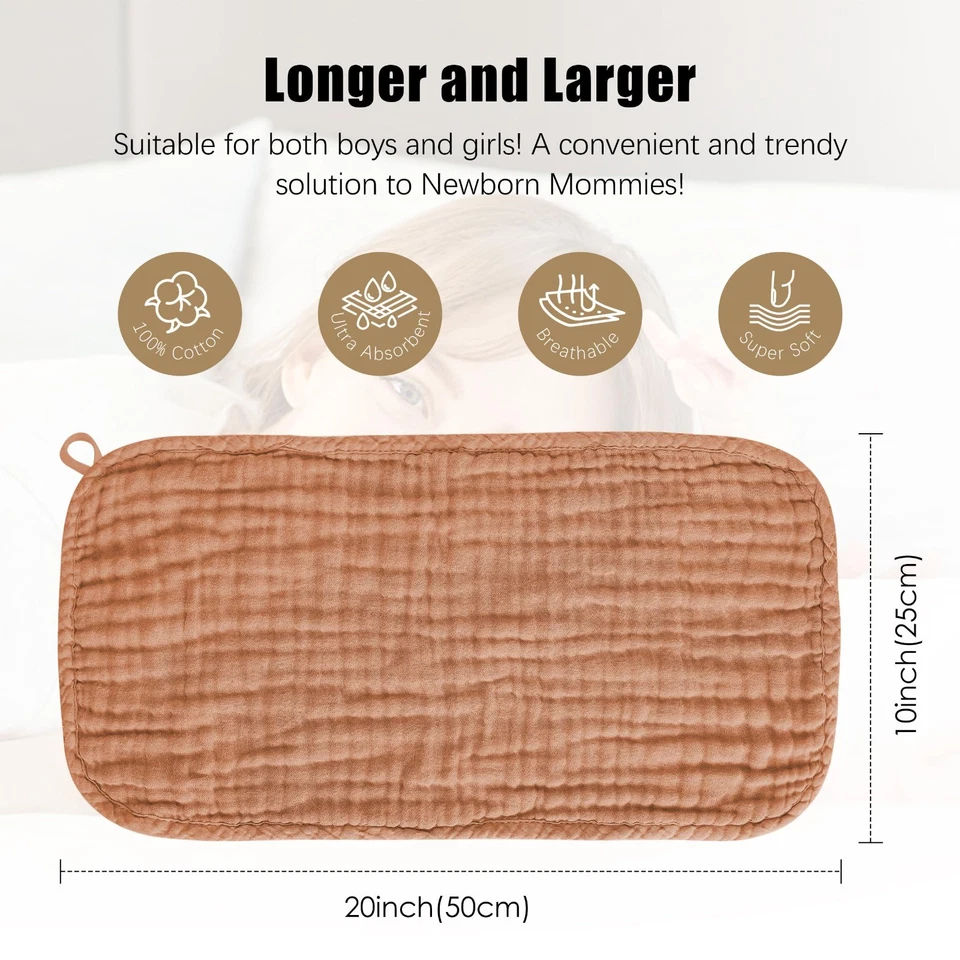 Paquete de 10 paños para eructar de muselina de 20x10 pulgadas, algodón absorbente ultra suave baba para bebé Ra Foto 4 de 4
