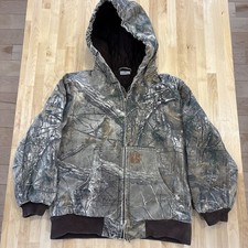 Vintage Kids Carhartt Realtree Camo Jacket Youth Med 10/12 Canvas Hood Quilted