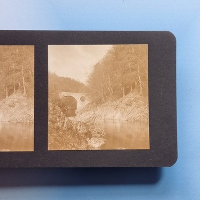 Antike Brücke Stereoview 3D um 1925 Echtfoto unbekannter Ort Flusstal