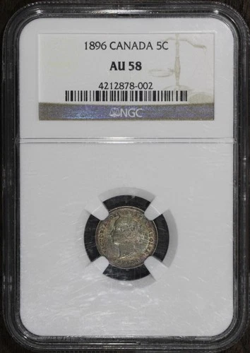 1896 (AU58) Canada 5 Cents 5C NGC - Victoria Rainbow Toning