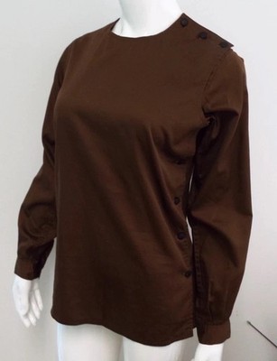 VTG 1970s Yves Saint Laurent Rive Gauche Brown Side Button Tunic Blouse 42 YSL