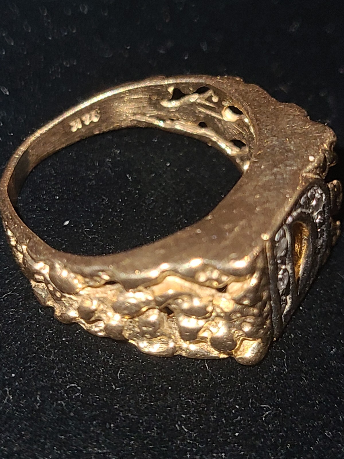 14k Gold Diamond Initial Ring, Solid Gold Nugget … - image 14