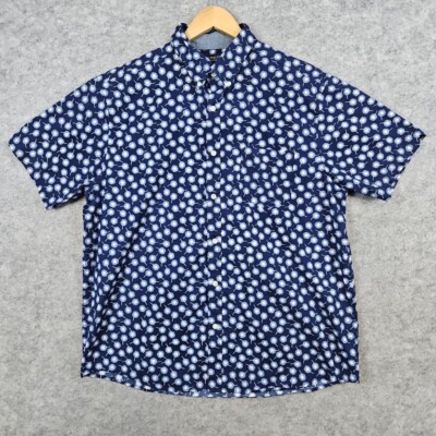 Roundtree & Yorke Men's Short Sleeve Shirt Size L Blue With Dandelions Cotton