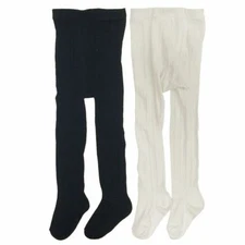 Wrapables Black and White Thick Winter Cotton Ribbed Tights for Girls, 4-5 Yrs