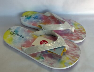 Cat & Jack Girl Kid Ava Slip-On Flip-Flop Sandals Tie Dye Multi-colored