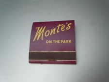 MONTE'S On The Park. New York City Matchbook MADE IN USA. 1957 NEW OLD STOCK!