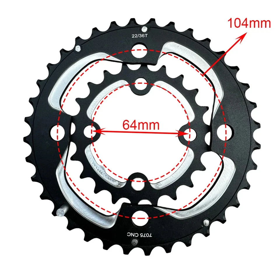 22T 36T Dual Crankset Chainring 104mm 64mm Bike Crank Set Chainwheel 10 Speed - Image 3 of 4
