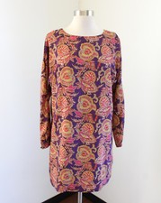 Ann Taylor Loft Purple Yellow Paisley Floral Print Shift Dress Long Sleeve PS SP